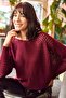 Woman's Oversize Knitwear Sweatshirt with Burgundy Screen Bat - 2