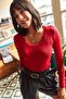 Women's Red Pool Neck Lace Lycra Blouse - 5