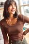 Women's Bitter Brown Pool Neck Lace Lycra Blouse - 4