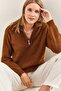 Women's Brown Zippered Turtleneck Oversize Knitwear Sweater 20223202 - 4