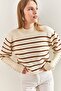 Women's White Brown Cufflink Striped Knitwear Sweater 20223251 - 6
