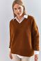 Women's Brown V-Neck Knitwear Sweater 20223264 - 3