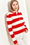 Women's White Red Metal Buttoned Thick Striped Knitwear Cardigan 20223260 - 6