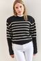 Women's Black Beige Cufflink Striped Knitwear Sweater 20223251 - 6