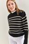 Women's Black Beige Cufflink Striped Knitwear Sweater 20223251 - 8