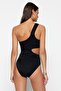 Siyah Tek Omuz Cut Out Detaylı Dokulu Regular Mayo TBESS22MA0064 - 6