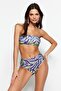 Leopar Desenli Straplez Kaplı Hipster Yüksek Bel Bikini Takımı TBESS22BT0018 - 2