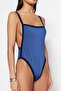 Blue Square Collar Color Block High Leg Swimsuit TBESS23MA00048 - 4