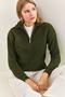 Women's Khaki Zippered Turtleneck Oversize Knitwear Sweater 20223202 - 4