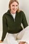 Women's Khaki Zippered Turtleneck Oversize Knitwear Sweater 20223202 - 5