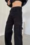Women's Denim Black Cargo Pocket Palazzo High Waist Wide Leg Jean - 3