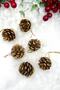 Gold 6-Piece 4 cm Real Pine Cone Christmas New Year Pine Tree Ornament Hangable Tree Ornament Gold Yellow