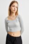 Women's Gray Pool Collar Camisole Crop Body - 3