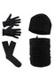 Men's Black Winter Fleece Beanie - Fleece String Neck Collar - Fleece Gloves - Towel Socks Set of 4