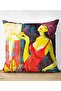 Double Sided Water Paint Red Dressed Motif Special Design Raschel Knitted Throw Pillow Cover - 3