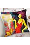 Double Sided Water Paint Red Dressed Motif Special Design Raschel Knitted Throw Pillow Cover - 6
