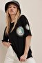 Unisex Black Crew Neck Front and Back Printed Oversize Unisex T-Shirt ALC-X9656 - 3