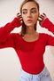 Women's Red U-Neck Corded Knitted Blouse GT00212