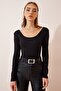 Women's Black U-Neck Ribbed Knitted Blouse GT00212 - 5
