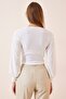 Women's Ecru Deep V-Neck Crop Sandy Knitted Blouse BF00050 - 5