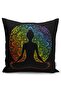 Reversible Black Background Rainbow Motif Far Eastern Yoga Patterned Raschel Knit Cushion Cover - 2