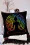 Reversible Black Background Rainbow Motif Far Eastern Yoga Patterned Raschel Knit Cushion Cover - 4