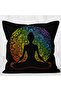Reversible Black Background Rainbow Motif Far Eastern Yoga Patterned Raschel Knit Cushion Cover - 5