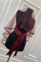 Burgundy Ribbed Bridal Veil Sash Gloves Full Set Henna Night Wedding Wedding - 3
