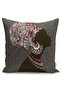 Double Sided Gray Background Patterned Black Women's Motif Raschel Knitted Pillow Case - 2