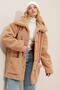 Women's Tan Polo Collar Double Pocket Buttoned Front Plush Coat ALC-X9681 - 5