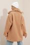 Women's Tan Polo Collar Double Pocket Buttoned Front Plush Coat ALC-X9681 - 6