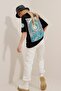 Unisex Black Crew Neck Front and Back Printed Oversize Unisex T-Shirt ALC-X9656