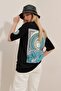 Unisex Black Crew Neck Front and Back Printed Oversize Unisex T-Shirt ALC-X9656 - 4