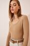 Women's Biscuit U-Neck Corded Knitted Blouse GT00212