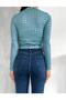 High Collar Long Sleeve Patterned Crop Blouse - 3