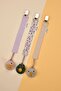Beige 3-Piece Pacifier Set with 100% Cotton Fabric and Lilac Flowers