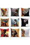 Double Sided Gray Background Patterned Black Women's Motif Raschel Knitted Pillow Case