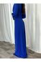 Sax Blue Flexible Fabric Elegant Long Dress with Low-cut Chest and Deep Slit Evening Dress 112 581913 - 2