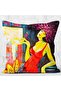 Double Sided Water Paint Red Dressed Motif Special Design Raschel Knitted Throw Pillow Cover - 5