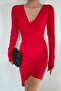 Flexible Sandy Fabric Long Sleeve Double Breasted Collar Red Asymmetrical Cut Mini Evening Dress 10114 - 2