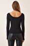 Women's Black U-Neck Ribbed Knitted Blouse GT00212 - 6