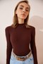 Women's Dark Brown White 2 Pack Corded Turtleneck Knitted Blouse GT00053 - 2