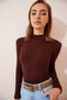 Women's Dark Brown White 2 Pack Corded Turtleneck Knitted Blouse GT00053 - 3