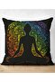 Reversible Black Background Rainbow Motif Far Eastern Yoga Patterned Raschel Knit Cushion Cover - 3