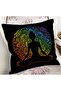 Reversible Black Background Rainbow Motif Far Eastern Yoga Patterned Raschel Knit Cushion Cover - 6