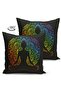 Reversible Black Background Rainbow Motif Far Eastern Yoga Patterned Raschel Knit Cushion Cover - 7