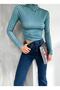 High Collar Long Sleeve Patterned Crop Blouse - 4