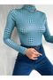 High Collar Long Sleeve Patterned Crop Blouse - 5