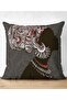 Double Sided Gray Background Patterned Black Women's Motif Raschel Knitted Pillow Case - 3