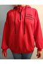 Red Hooded Thick Fleece Inside Knitted Sweatshirt - 2